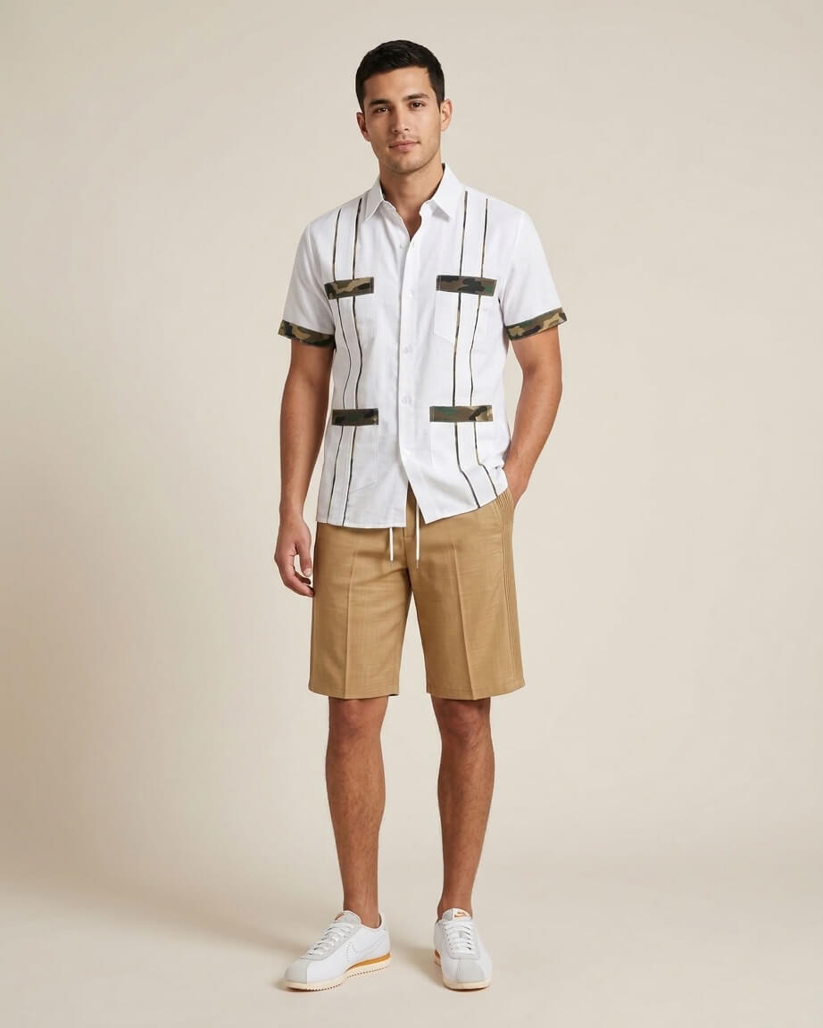 Ready to Go Large | Blanco Camuflaje Short Sleeve Guayabera