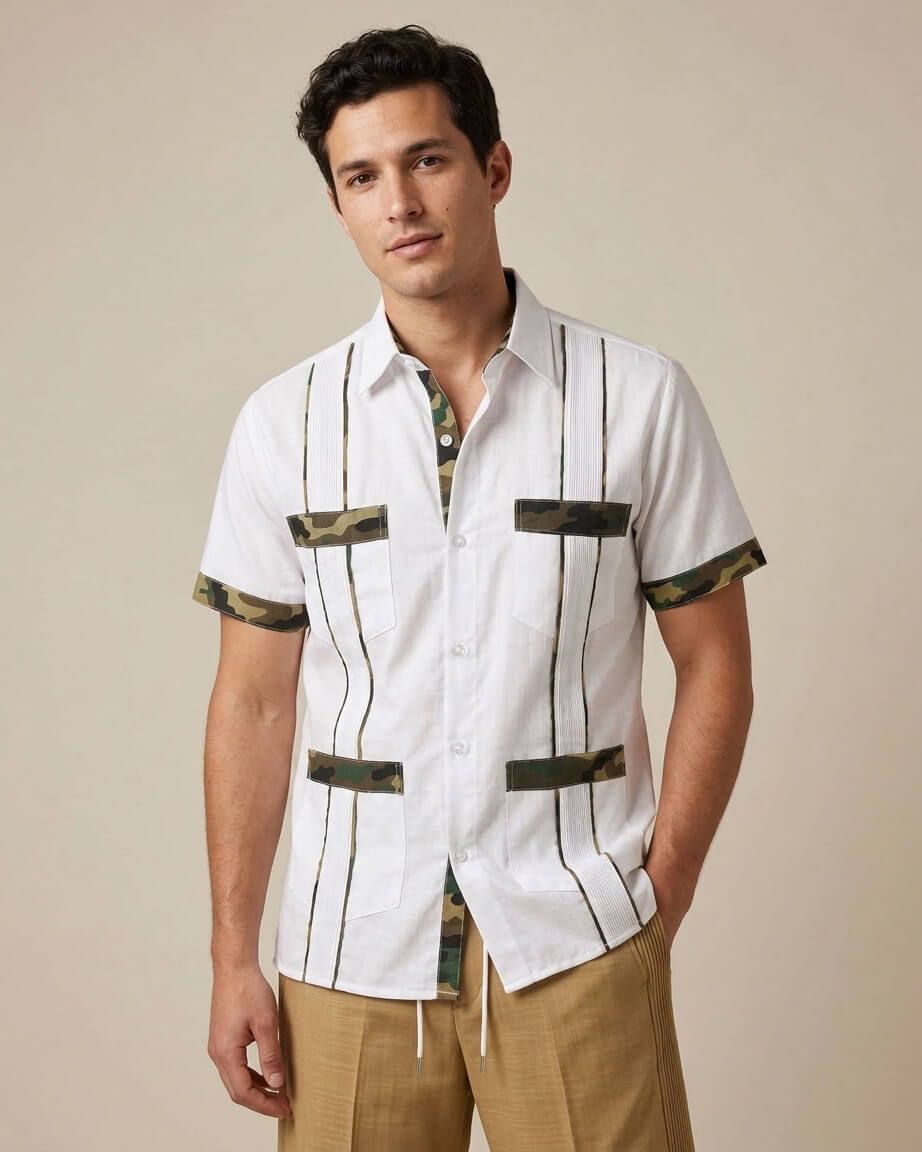 Ready to Go Large | Blanco Camuflaje Short Sleeve Guayabera