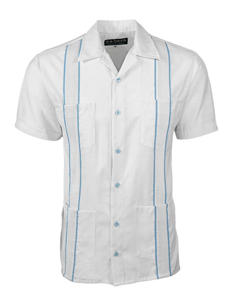 Essentials Blanco con Sky Blue Accent Guayabera