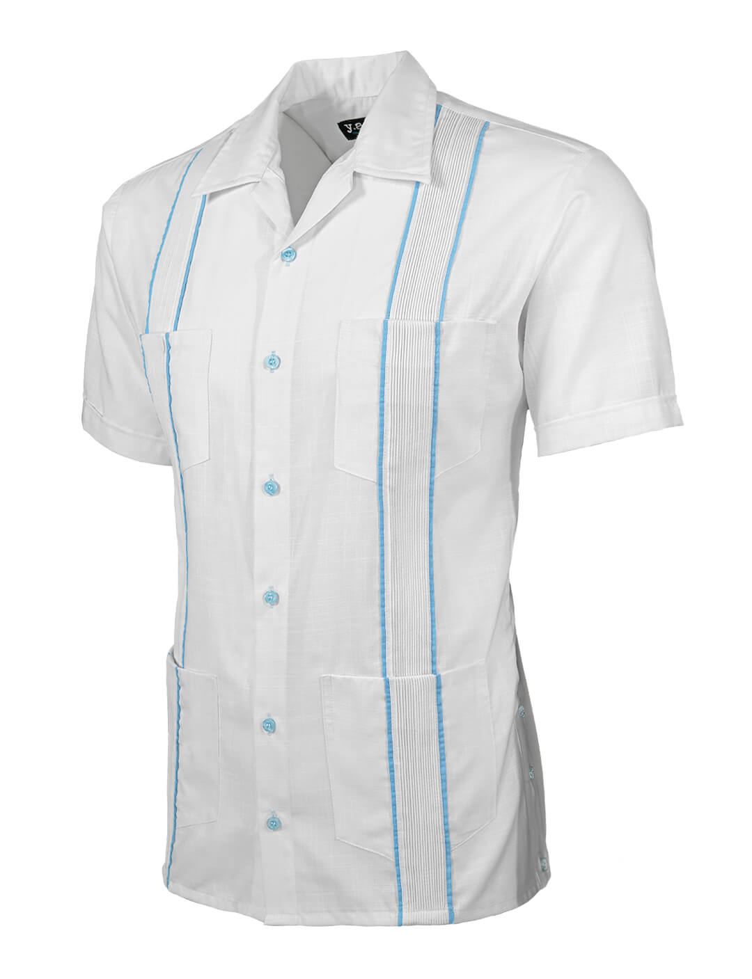 Essentials Blanco con Sky Blue Accent Guayabera