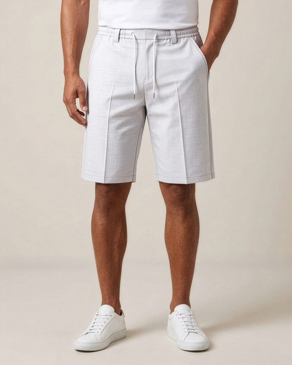 White Pin-Tuck Linen Shorts