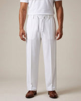 White Pin-Tuck Linen Trousers
