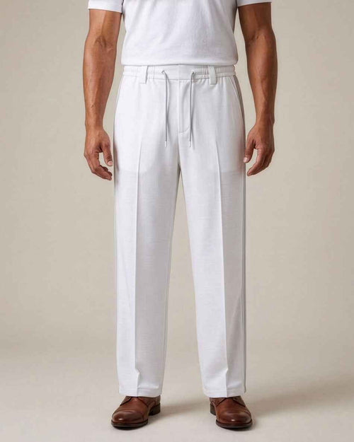 White Pin-Tuck Linen Trousers