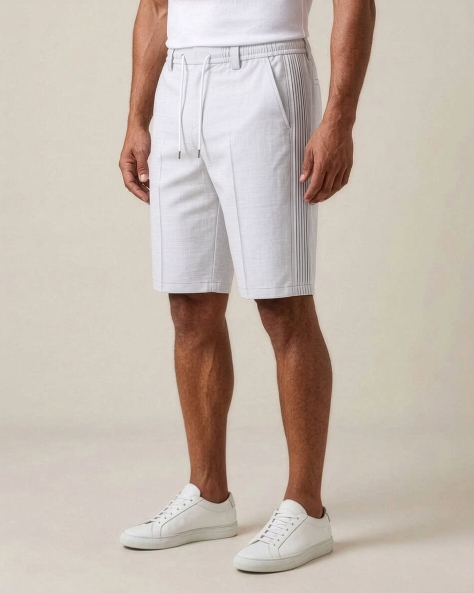 White Pin-Tuck Linen Shorts