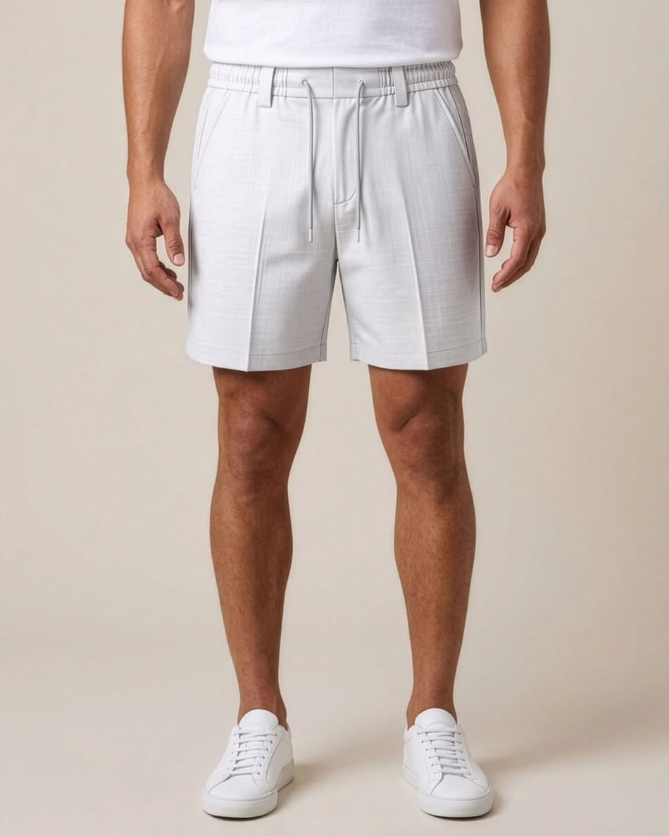 White Pin-Tuck Linen Shorts