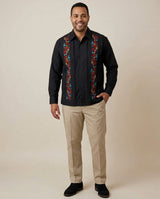 Ready to Go 2XLT | Yucateco Midnight Maya Flor Guayabera