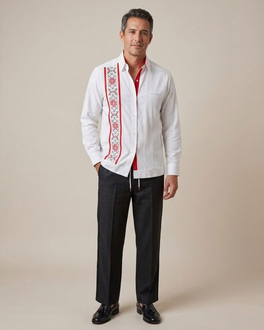 Ready to Go Medium | Yucateco Blanco y Rojo Guayabera