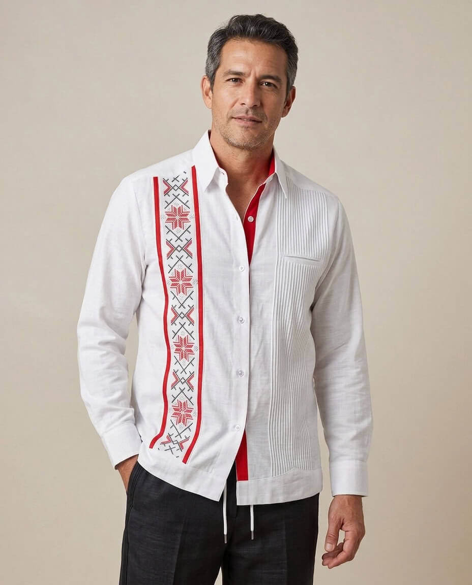 Ready to Go Medium | Yucateco Blanco y Rojo Guayabera