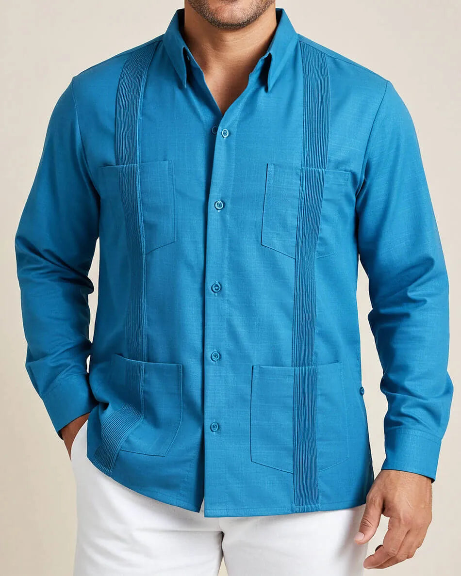 Turqueza Four Pocket Traditional Guayabera – Y.A.Bera Clothing Turqueza Four Pocket Traditional Guayabera – Y.A.Bera Clothing