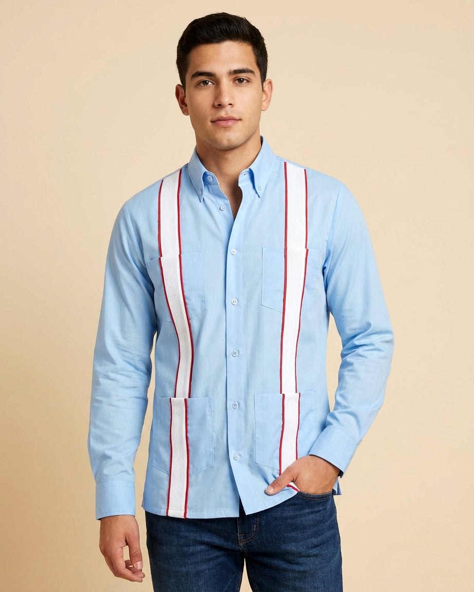 Ready to Go Large | La Colegial Sky Blue Long Sleeve Guayabera