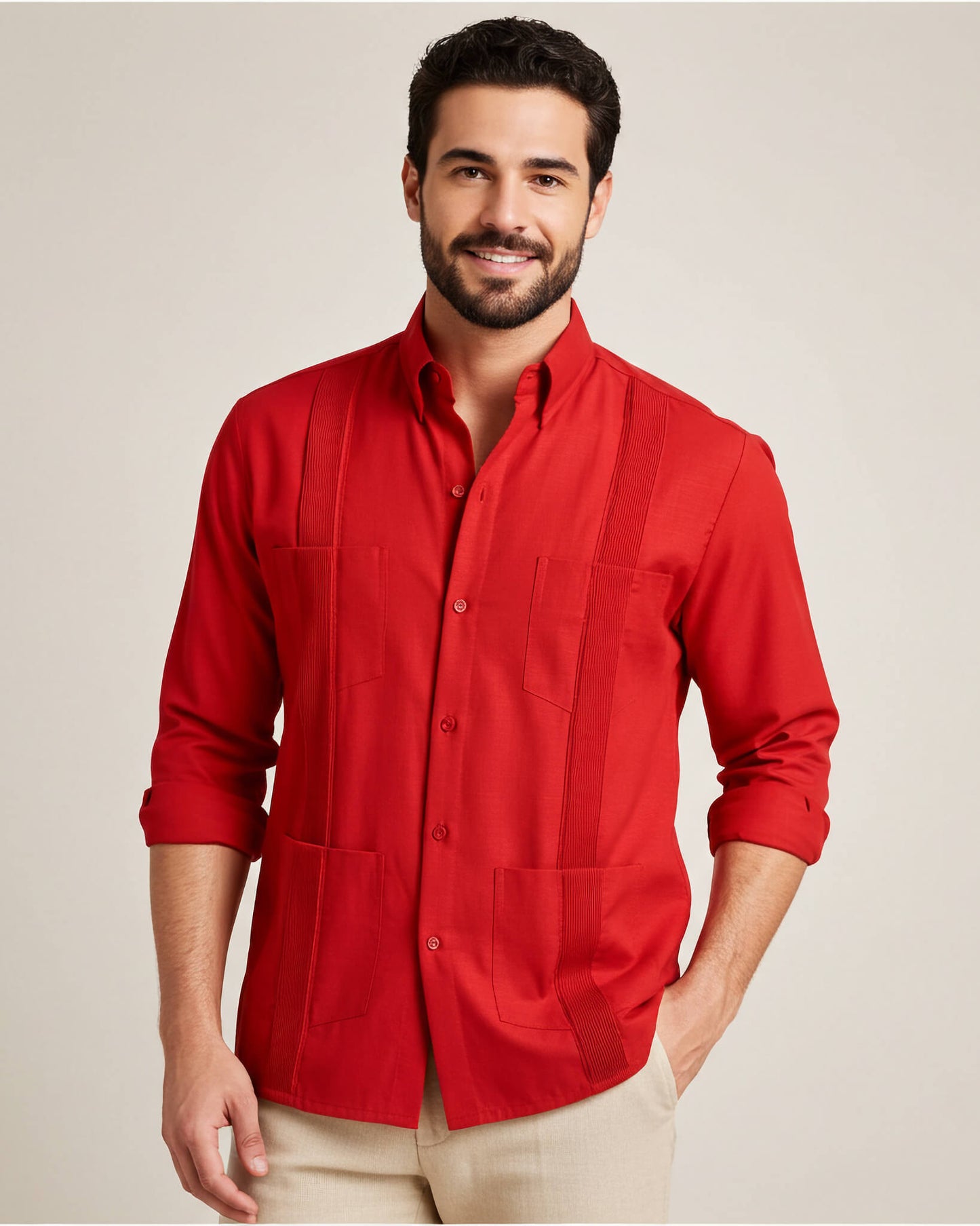 Fiesta Red Four Pocket Traditional Guayabera
