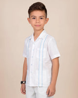 Toddler Kids Essentials White con Sky Blue Guayabera Pant Set