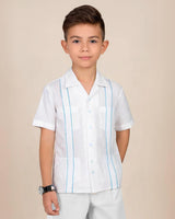 Toddler Kids Essentials White con Sky Blue Guayabera Pant Set