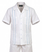 Toddler Kids Essentials White con Sky Blue Guayabera Pant Set