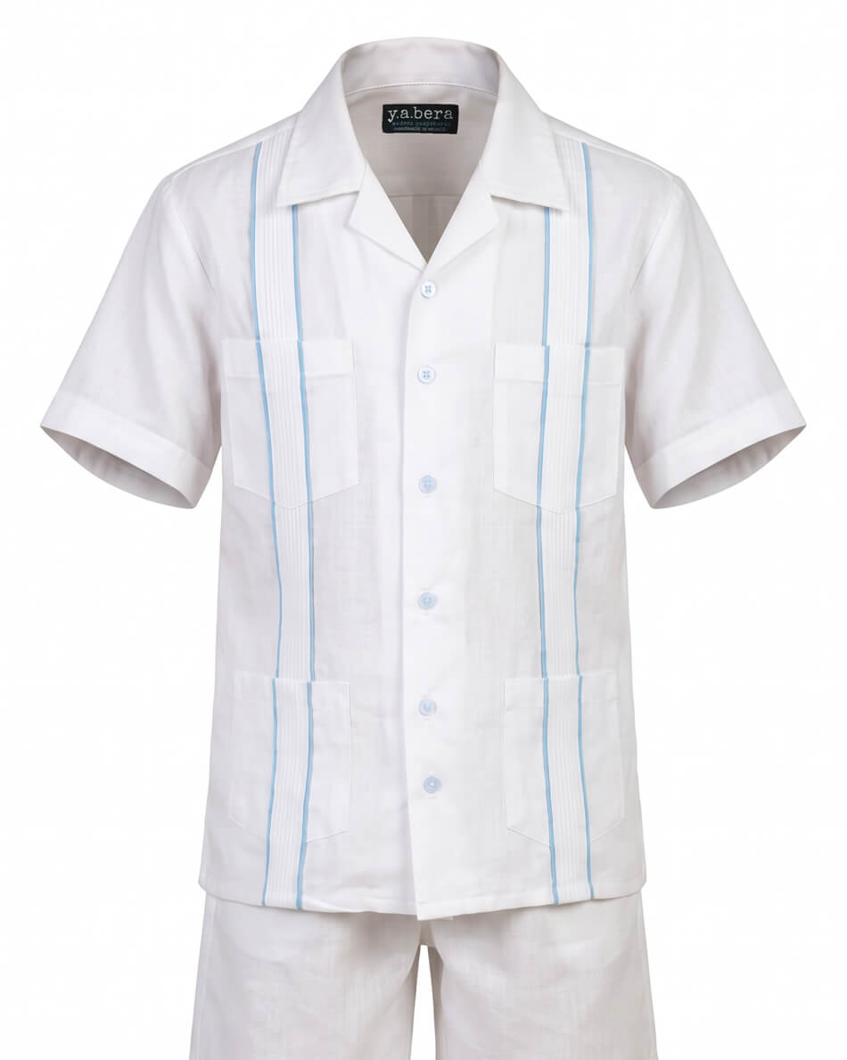 Toddler Kids Essentials White con Sky Blue Guayabera Pant Set