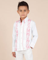 Kids White with Pink Stars & Pink Accents Guayabera