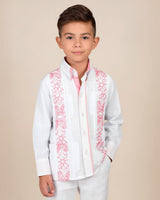 Kids White with Pink Stars & Pink Accents Guayabera