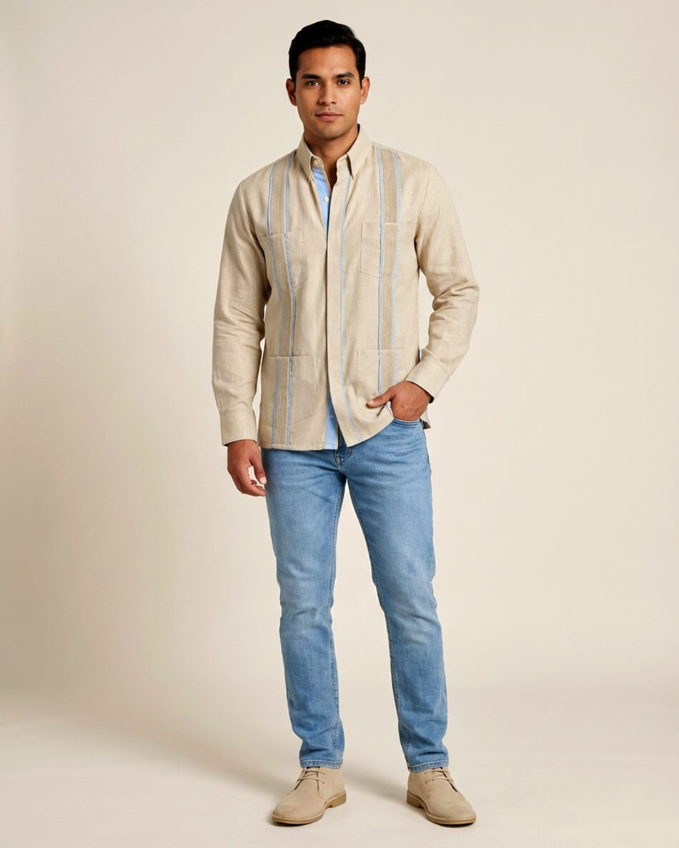 Coastal Beige Oasis Terra Guayabera