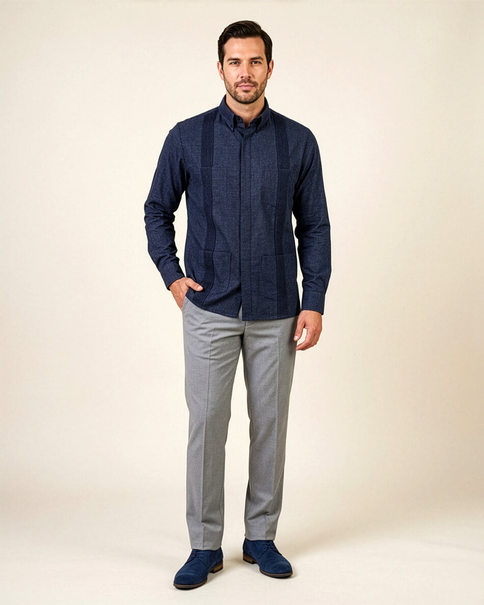 Deep Harbor Blue Terra Guayabera