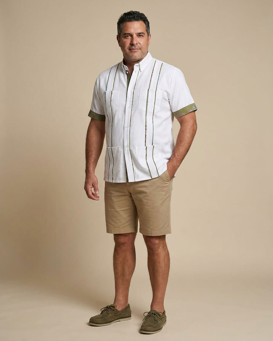 Ready to Go XXL | White Sand Caribeño Short Sleeve Guayabera