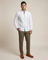 Ready to Go Medium | Blanco con Green Guingán Long Sleeve Delicado Guayabera