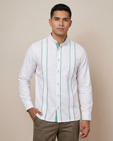 Ready to Go Medium | Blanco con Green Guingán Long Sleeve Delicado Guayabera