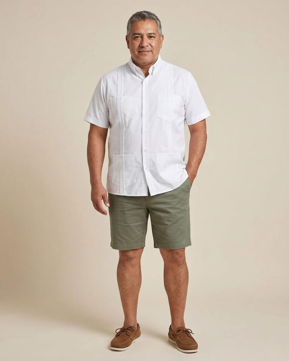 Ready to Go XXL | White Four Pocket Short Sleeve Guayabera