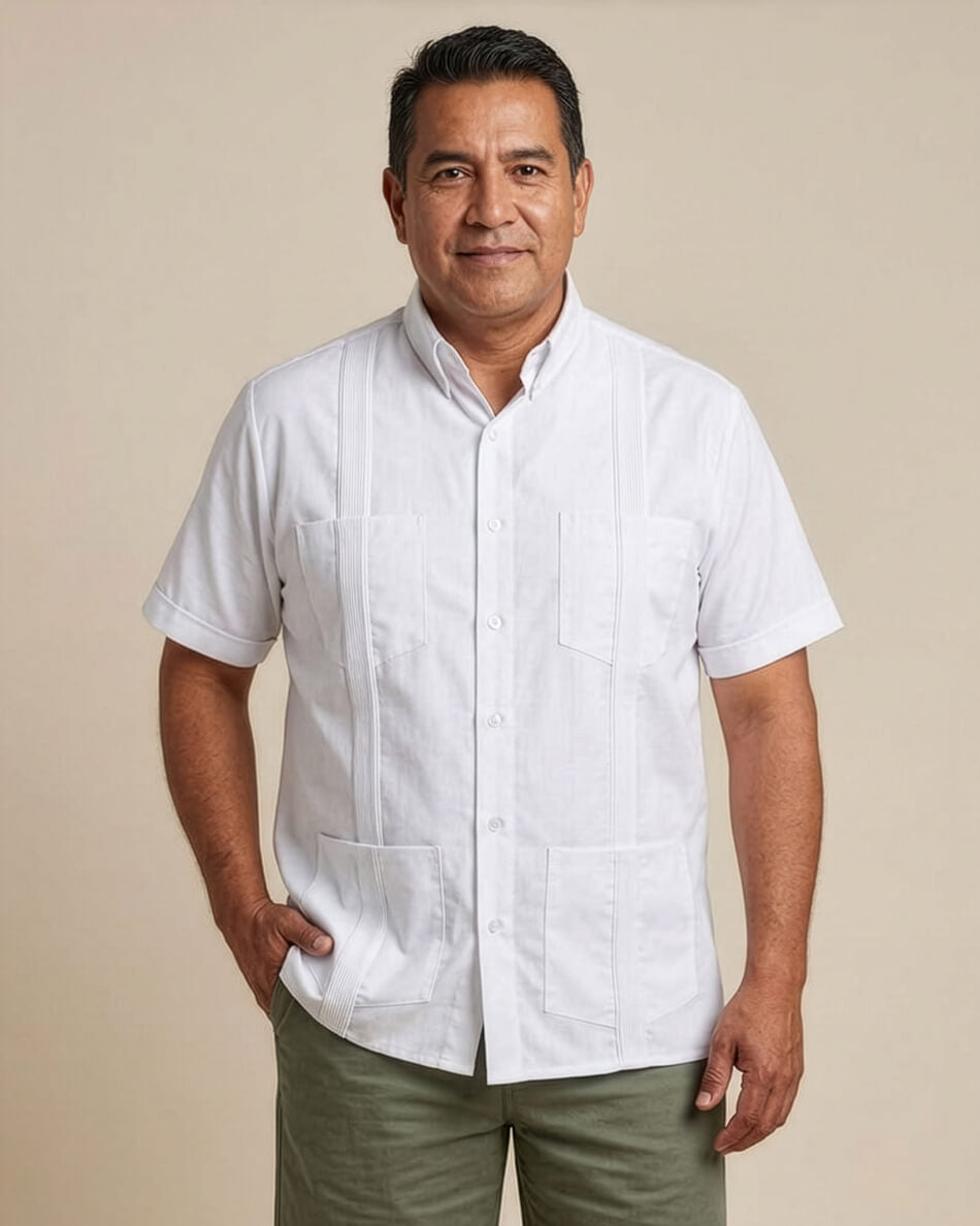 Ready to Go XXL | White Four Pocket Short Sleeve Guayabera