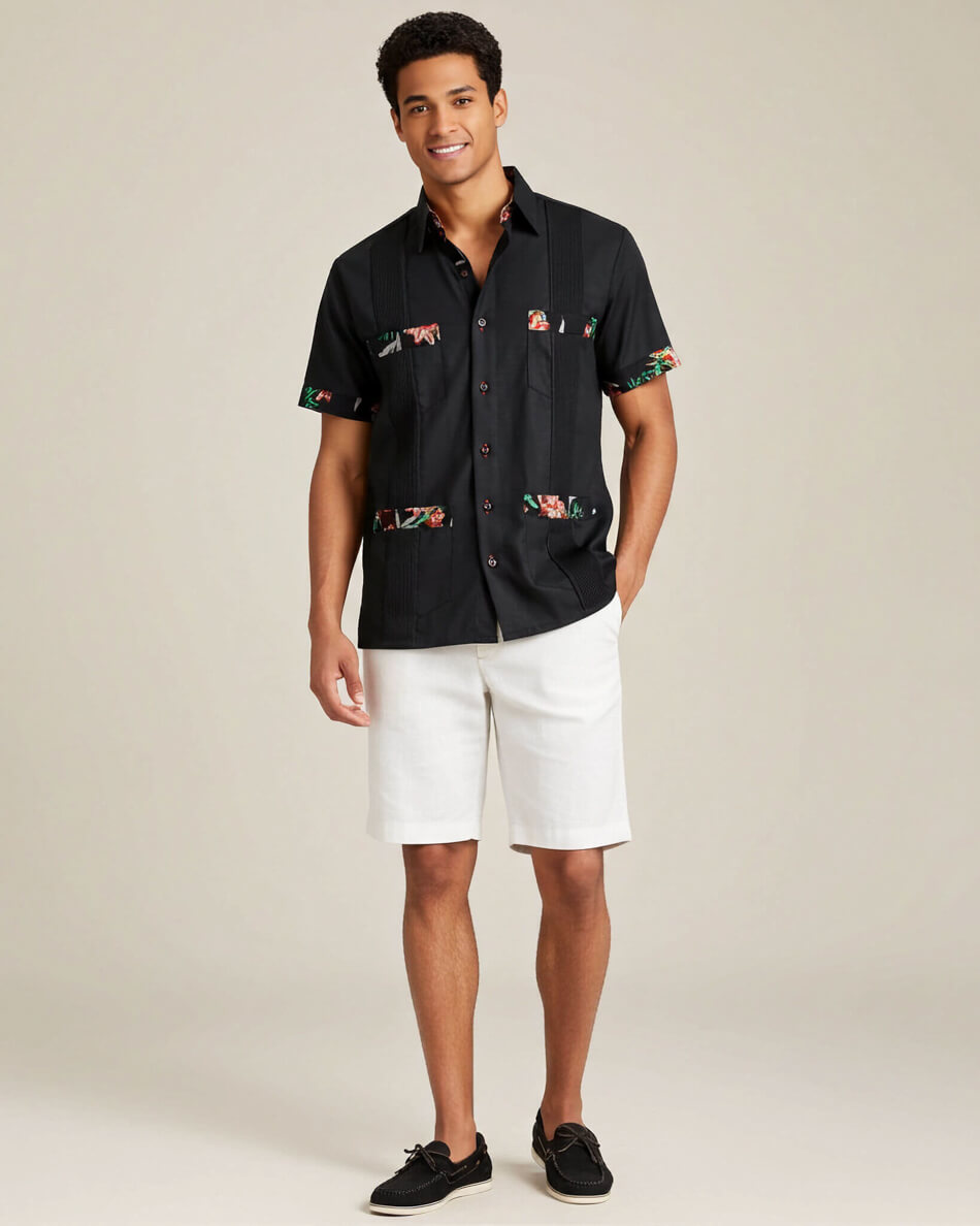 Ready to Go Small | Midnight in Maui Short Sleeve Guayabera - Y.A.Bera Clothing  - Modern Guayabera Shirts for Men - Handmade in Yucatan