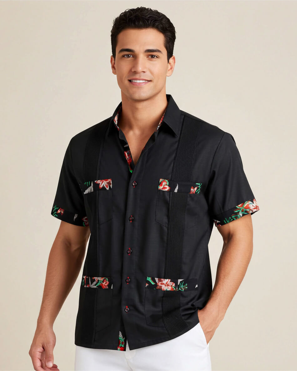 Ready to Go Small | Midnight in Maui Short Sleeve Guayabera - Y.A.Bera Clothing  - Modern Guayabera Shirts for Men - Handmade in Yucatan