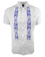 White Clouds with Blue Stars Short Sleeve Guayabera