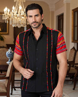 Black Azteca Zarape Guayabera