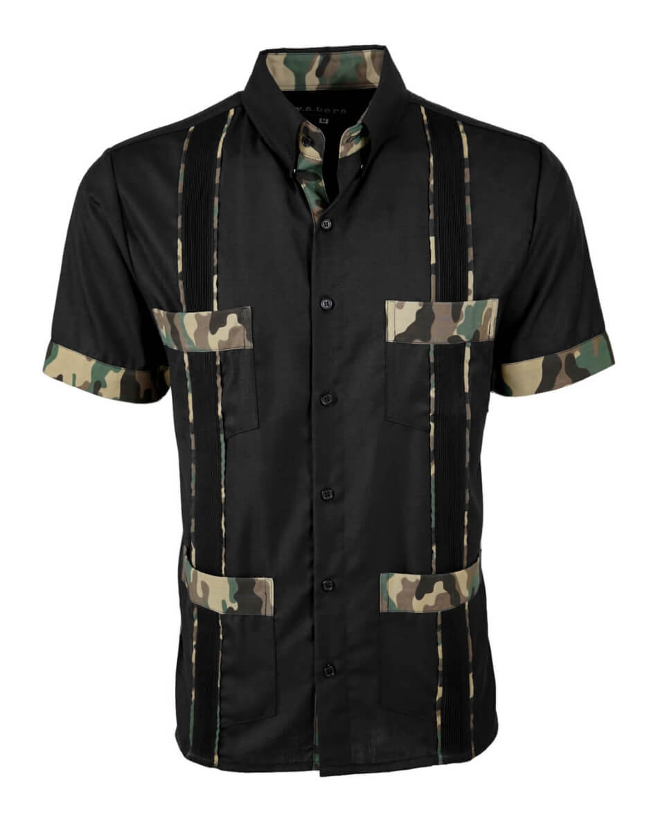 Ready to Go | Negro Camuflaje Short Sleeve Guayabera