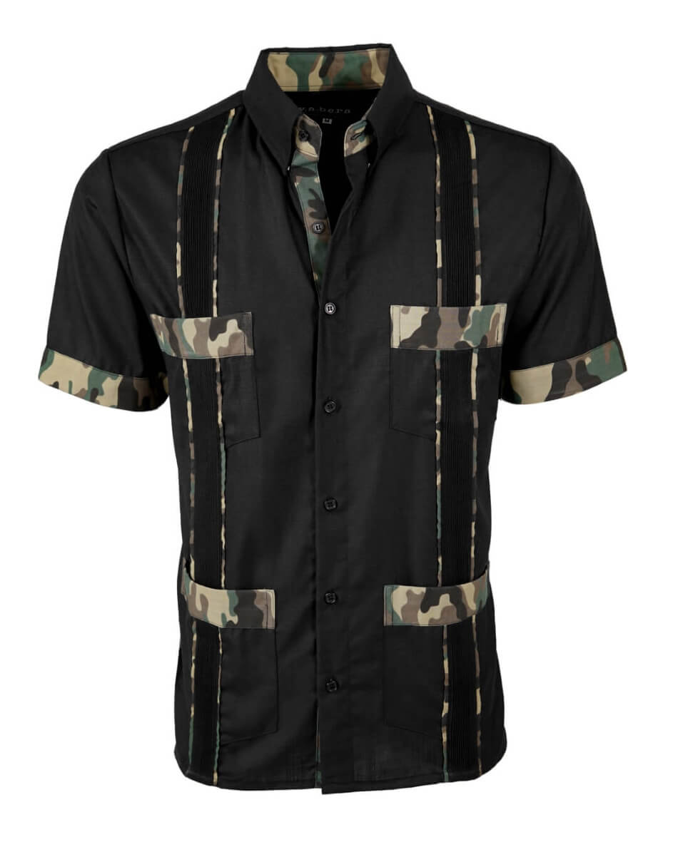 Ready to Go | Negro Camuflaje Short Sleeve Guayabera