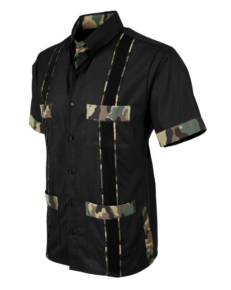Ready to Go | Negro Camuflaje Short Sleeve Guayabera