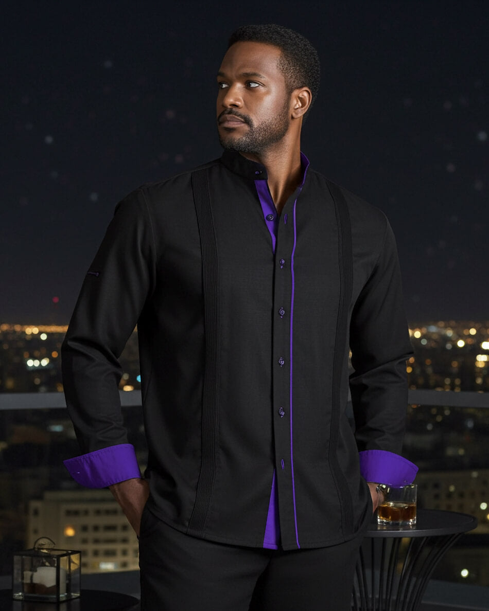 Couture Black Clásico Mandarin Presidencial Guayabera