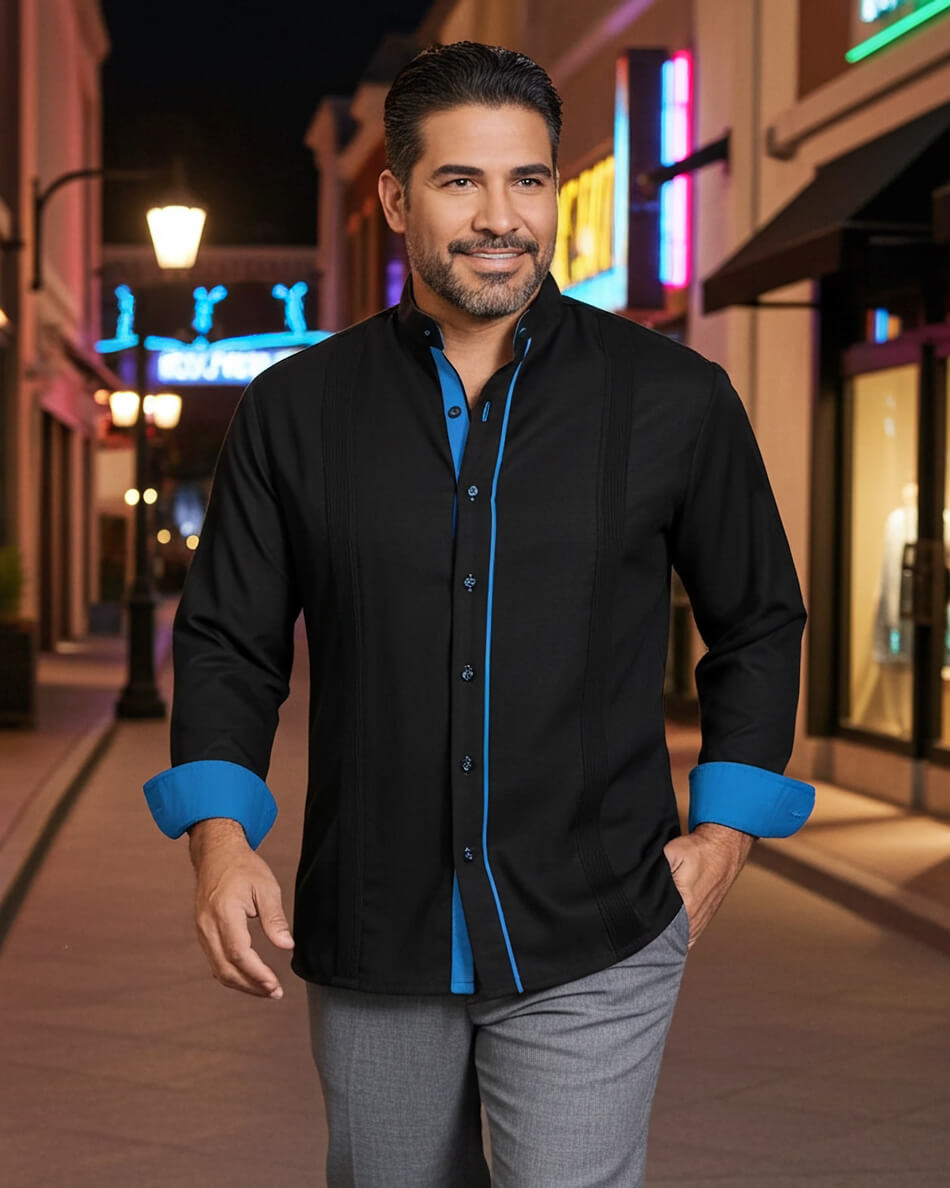 Couture Black Clásico Mandarin Presidencial Guayabera