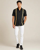 Black Lux with Gold Cuban Links Guayabera