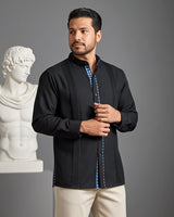 Black con Cerulean Guingán Guayabera
