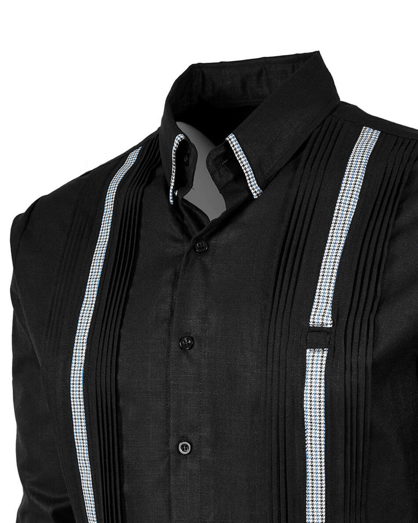 Ready to Go 5XL | Black Lux Houndstooth Short Sleeve Guayabera