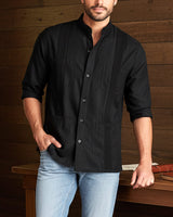 Black Lux Four Pocket Traditional Guayabera