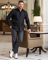 Black Lux Four Pocket Traditional Guayabera