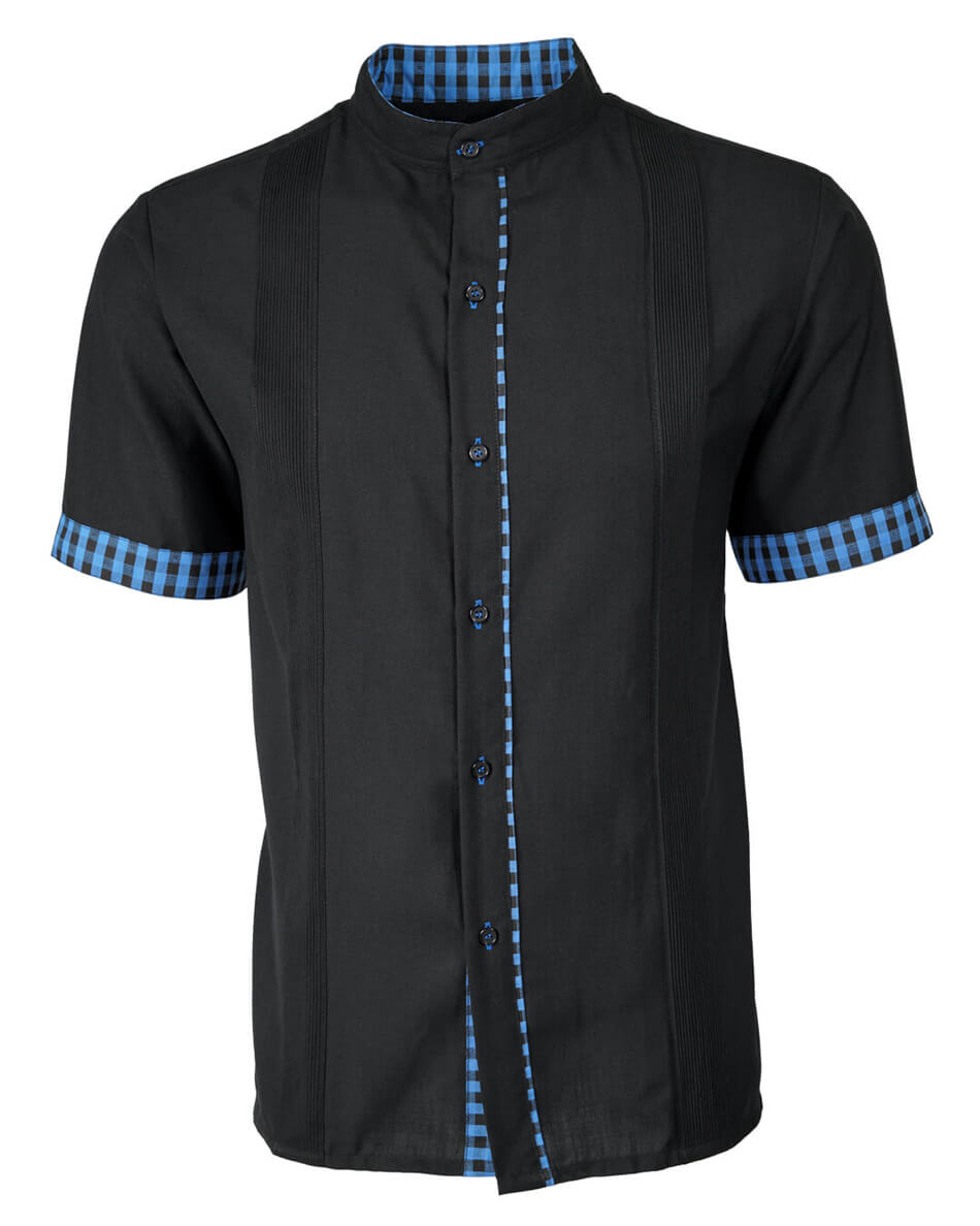 Black con Cerulean Guingán Guayabera