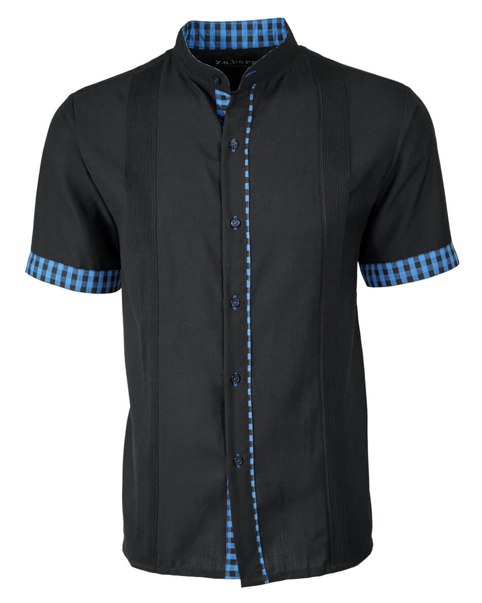 Black con Cerulean Guingán Guayabera