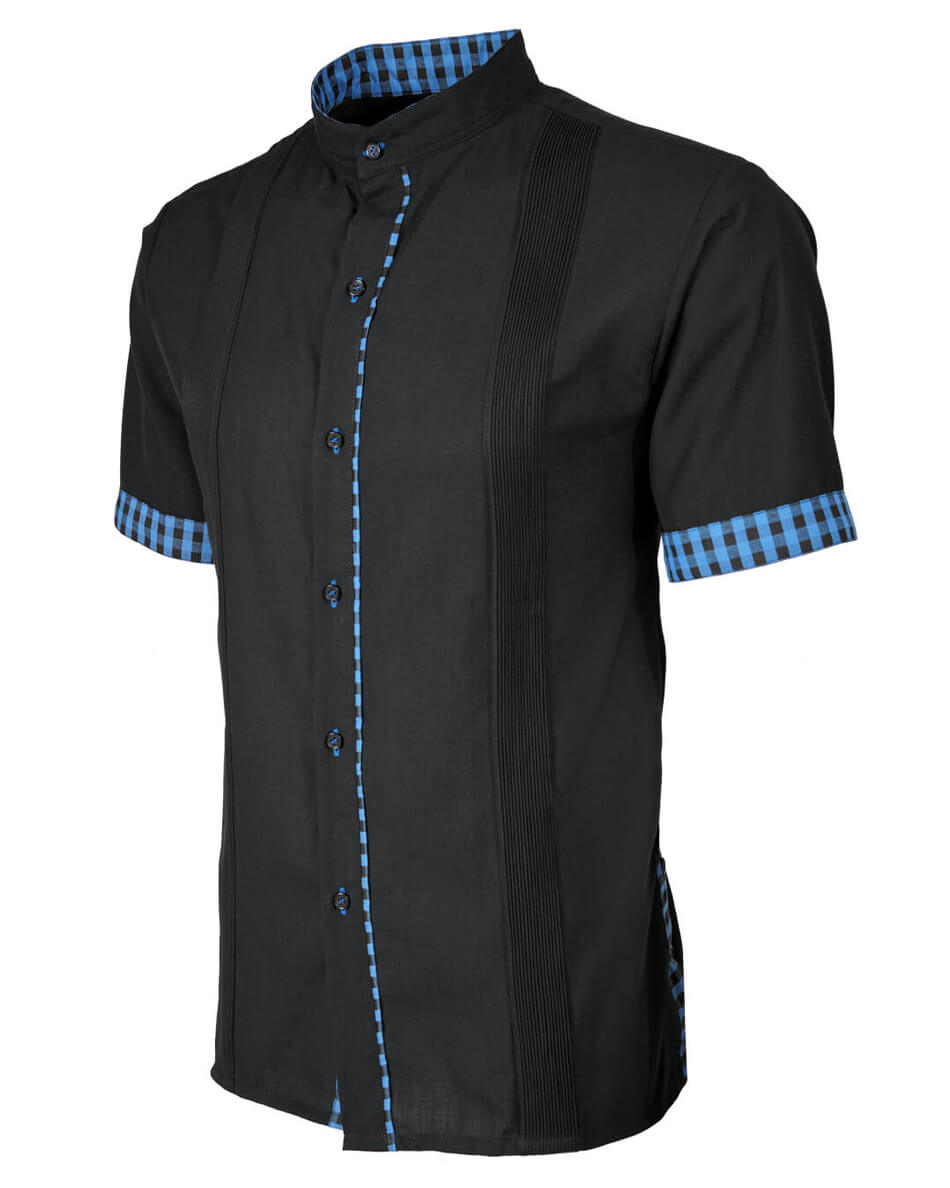 Black con Cerulean Guingán Guayabera