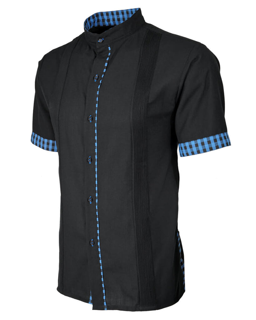 Black con Cerulean Guingán Guayabera