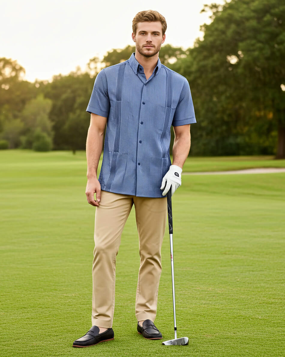 Guingán Clásico Navy Blue Guayabera