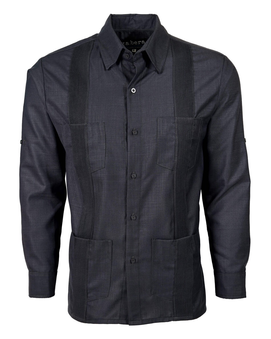 Charcoal Grey Four Pocket Traditional Guayabera