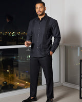 Charcoal Grey Four Pocket Traditional Guayabera