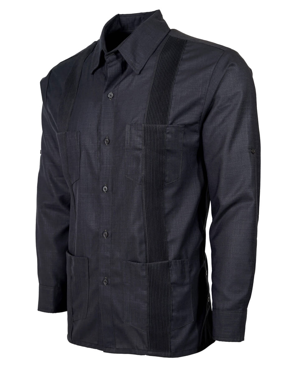 Charcoal Grey Four Pocket Traditional Guayabera